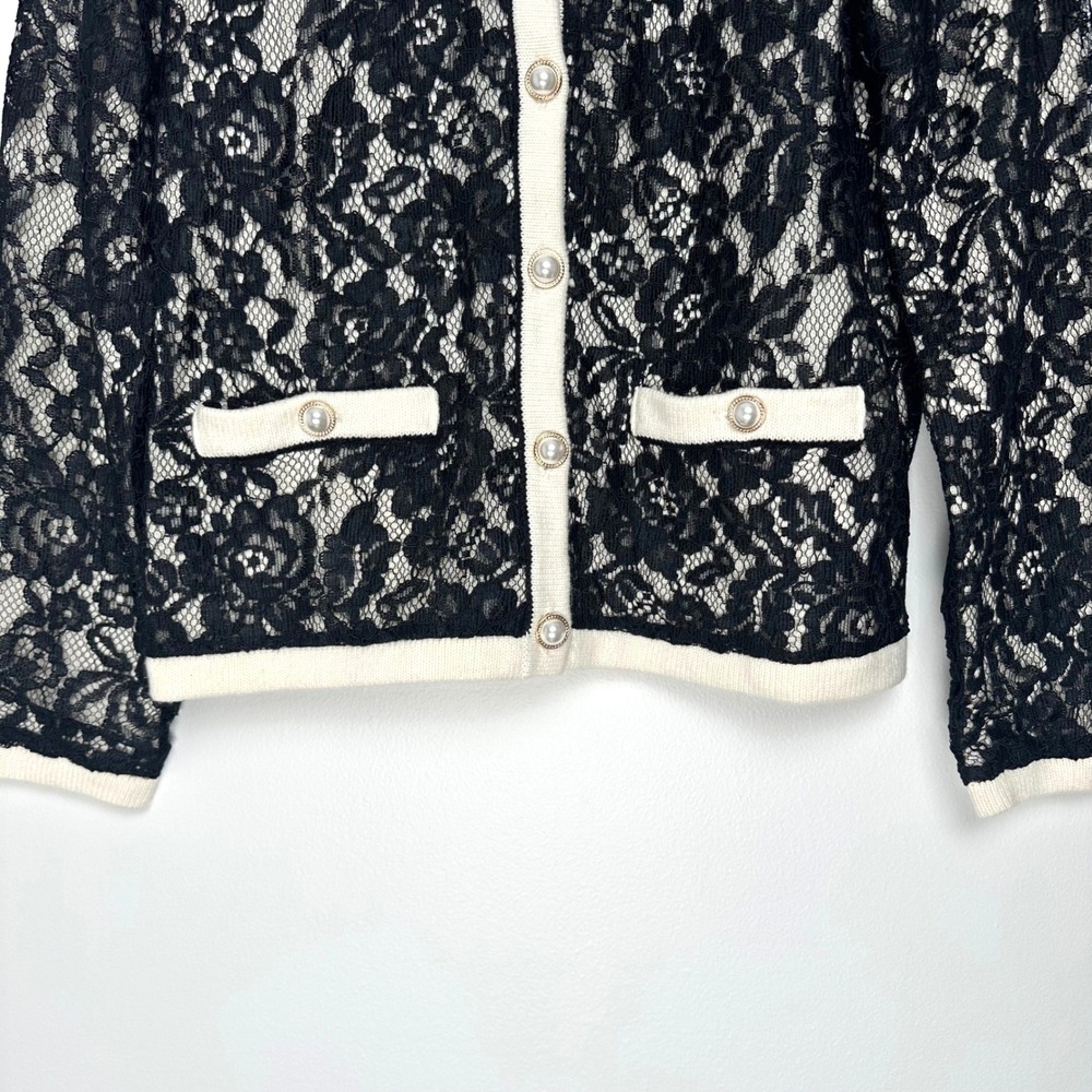 NWT Talbots Floral Lace Cardigan Ivory Black S - Picture 6 of 11